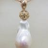 9ct Rose Gold Large Baroque Pearl Pendant on 9ct Gold Chain