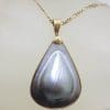 9ct Yellow Gold Large Teardrop Shape Grey / Blue / Black Mabe Pearl Pendant on Gold Chain
