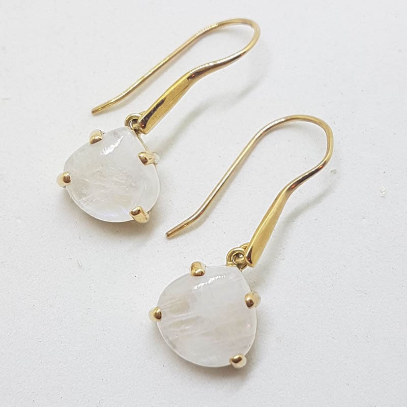 9ct Yellow Gold Long Teardrop Claw Set Moonstone Drop Earrings