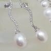 Group9ct White Gold with Pearl and Diamond Curved Long Drop Earrings