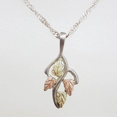 Sterling Silver and 10ct Multi-Colour Black Hill Gold Pendant on Silver Chain - Leaf Design