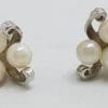 Sterling Silver Cultured Pearl Screw-On Earrings - Antique / Vintage