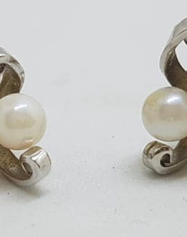 Sterling Silver Cultured Pearl Screw-On Earrings - Antique / Vintage