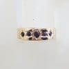 9ct Rose Gold Garnet Flat Band Ring - Gypsy Ring Style - Antique / Vintage