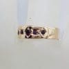 9ct Rose Gold Garnet Flat Band Ring - Gypsy Ring Style - Antique / Vintage
