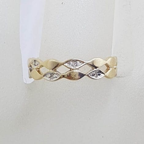 9ct Yellow Gold Marquis Design Flat Band With Diamonds Ring