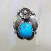 Sterling Silver Natural Turquoise (Native American) Floral Design Ring