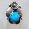 Sterling Silver Natural Turquoise (Native American) Floral Design Ring