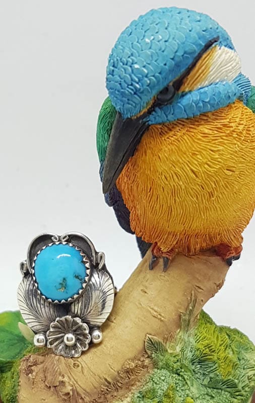 20210618_200046 Sterling Silver Natural Turquoise (Native American) Floral Design Ring