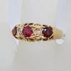9ct Rose Gold Ornate Bridge Set Garnet with Diamond Ring - Antique / Vintage