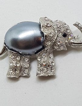 Plated Large Rhinestone and Blue / Grey Elephant Brooch – Vintage Costume Jewellery