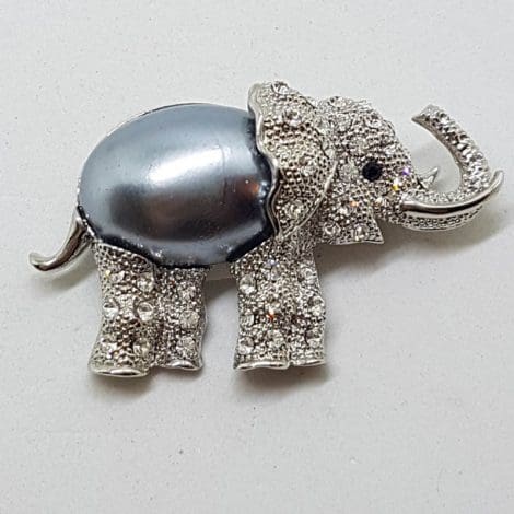Plated Large Rhinestone and Blue / Grey Elephant Brooch – Vintage Costume Jewellery