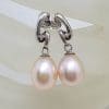 9ct White Gold Pearl with Diamond Twist Drop Earrings