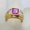 9ct Yellow Gold Pink and Clear Cubic Zirconia Handmade Solid and Wide Band Ring