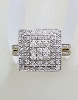 9ct Yellow Gold Large Square Diamond Cluster Ring