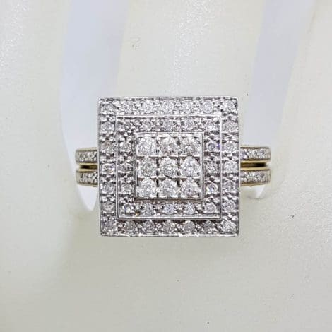 9ct Yellow Gold Large Square Diamond Cluster Ring