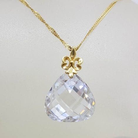 14ct Yellow Gold Crystal Drop Pendant on 9ct Yellow Gold Twist Chain