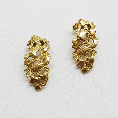 9ct Yellow Gold Patterned Clip-On Earrings - Antique / Vintage