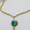 15ct Yellow Gold Round Opal with Seedpearl and Diamond Drop Pendant on 9ct Gold Chain - Antique / Vintage