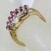 9ct Yellow Gold Seven Marquis Shaped Rubies with Diamonds Ornate Twist Ring - Ruby