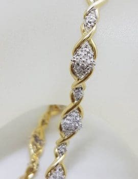 9ct Yellow Gold Diamond Marquis Shape Clusters Ornate Twist Bracelet
