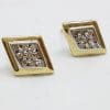 9ct Yellow Gold Diamond Marquis Shape Clusters Stud Earrings