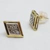 9ct Yellow Gold Diamond Marquis Shape Clusters Stud Earrings