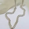 Sterling Silver Heavy Curb Link Fob Chain / T-Bar Necklace
