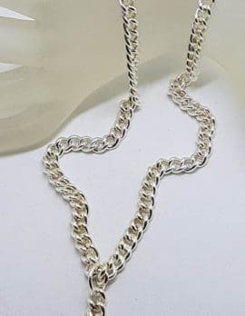 Sterling Silver Heavy Curb Link Fob Chain / T-Bar Necklace