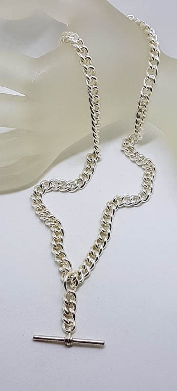 Sterling Silver Heavy Curb Link Fob Chain / T-Bar Necklace