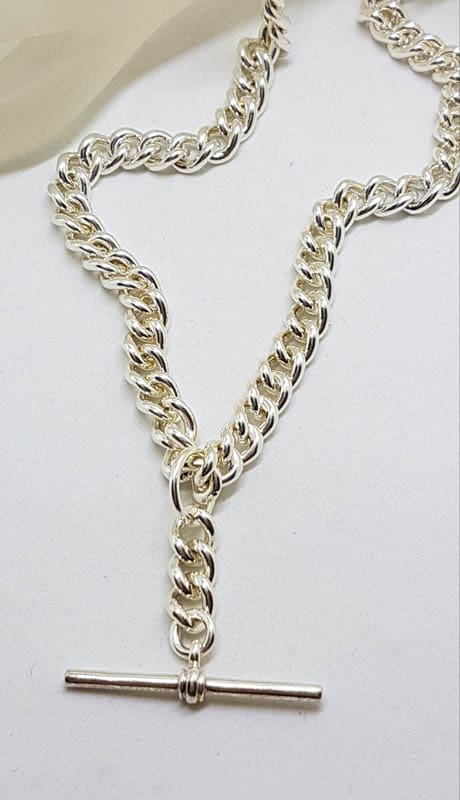 Sterling Silver Heavy Curb Link Fob Chain / T-Bar Necklace
