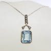 Sterling Silver Rectangular Blue with Marcasite Pendant on Silver Chain - Vintage