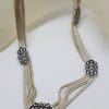 Sterling Silver Floral Design Chain Link Turkish Collier Necklace / Chain