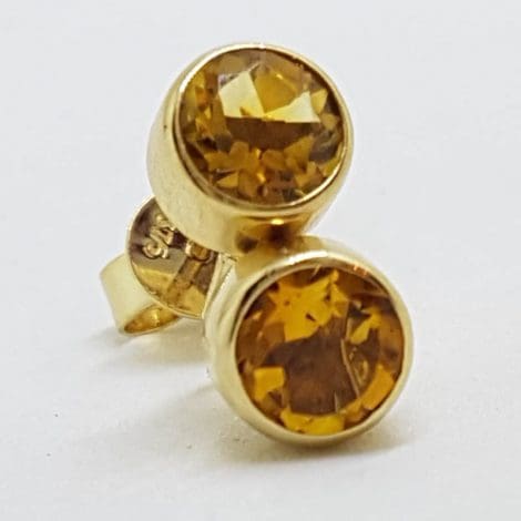 9ct Yellow Gold Citrine Round Stud Earrings