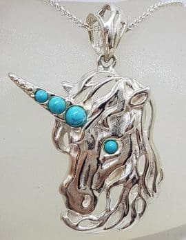 Sterling Silver Turquoise Unicorn Large Pendant on Silver Chain