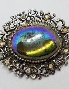 Oval Aurora Borealis Oval Cluster Brooch - Vintage Costume Jewellery