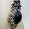 Sterling Silver Very Large Ornate Filigree Marcasite and Black Ornate Ring