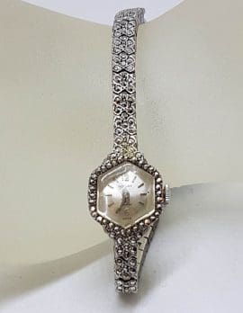 Sterling Silver Marcasite Hexagonal Shaped Watch - Vintage