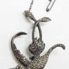 Sterling Silver Large Marcasite Bird / Phoenix Brooch and Earrings Set - Vintage