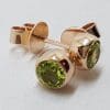 9ct Rose Gold Round Bezel Set Peridot Stud Earrings