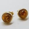 9ct Yellow Gold Round Bezel Set Natural Baltic Amber Stud Earrings