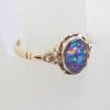 9ct Yellow Gold Oval Ornate Twist Rim Design Opal Ring - Antique / Vintage
