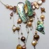 Sterling Silver Large and Unusual Designer Cluster Drop Necklace / Choker / Chain with Paua Shell, Pearl and Citrine