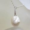 Sterling Silver Baroque Pearl with Cubic Zirconia Drop Pendant on Silver Chain with Paua Shell, Pearl and Citrine
