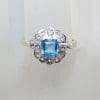 9ct Yellow Gold Square Topaz surrounded by White Sapphires Cluster Ring - Antique / Vintage