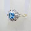 9ct Yellow Gold Square Topaz surrounded by White Sapphires Cluster Ring - Antique / Vintage