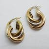 9ct Yellow Gold, Rose Gold and White Gold - Three Tone - Wide Hoop Earrings