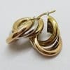9ct Yellow Gold, Rose Gold and White Gold - Three Tone - Wide Hoop Earrings