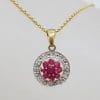 9ct Yellow Gold Natural Ruby and Diamond Floral Cluster Pendant on 9ct Chain