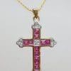 9ct Yellow Gold Natural Ruby and Diamond Cross / Crucifix Pendant on 9ct Chain